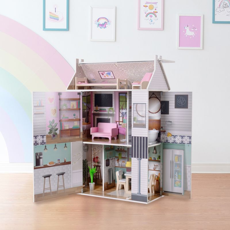 Olivia's Little World 3-Story Farmhouse Wooden Doll House for 12" Dolls, 6 of 14