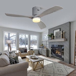 Wanze of Ocean 52 in. Smart Gray Indoor Solid Wood Gray Blade Flush Mount Ceiling Fan with 3-Color Dimmable Light and Remote - 1 of 4