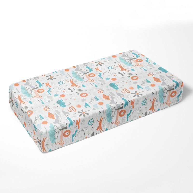 Bacati - Jungle Safari Boys Aqua/Orange Muslin 8 pc Crib Bedding Set with 2 Swaddling Blankets, 5 of 12