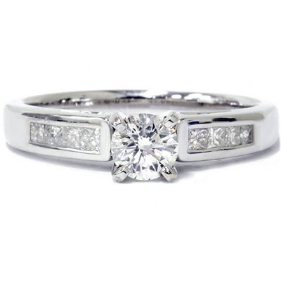 Pompeii3 7/8ct Princess Cut Cathedral Diamond Engagement Ring 14K White Gold