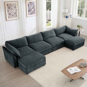 U-Shaped Sectional Sofa with Ottomans, Modular 4-Seater Couch with Hidden Storage and Pull-Out Drawers, Sofa with Fabric Cushion-Cuddlewood - 1 of 4