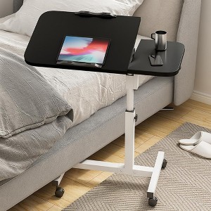 23.6''~37.4'' Adjustable Height Bedside Table, Over The Bed Table with Wheels, Mobile Rolling Laptop Stand Tilting Overbed Table - 1 of 4
