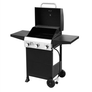 Karl Home 3 Burner Propane Gas Grill in Black with Foldable Side Tables and Portable Wheels for Outdoor Cooking Grillin - 1 of 4