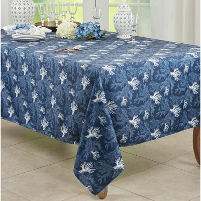 Navy Blue Sea Coral Rectangular Fabric Tablecloth