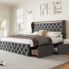 King LED Platform Bed Frame with 4 Drawers, Velvet Upholstered Bed Frame with High Button Wingback Headboard, Metal Frame with No Box Spring Needed - 2 of 4