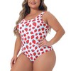 Women's Plus Size Cute Strawberry Pattern High Waisted Tie Tummy Control One Piece Swimsuit Sets - Agnes Orinda - 2 of 4