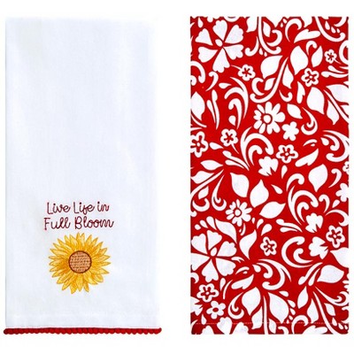 The Lakeside Collection Set of 2 Summer Floral Embroidered Kitchen Towels - Live Life in Full Bloom