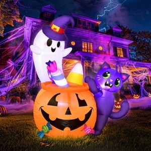 Presence 5FT Halloween Decorations Outdoor Halloween Inflatable Ghost with Black Cat and Pumpkin Candy for Halloween Decor Outdoor Party - 1 of 4