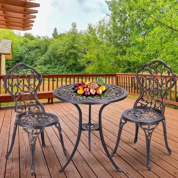 Lavish Home Juego de mesa y sillas plegables para patio, 3 piezas, ratán y  acero, para porche, terraza, jardín o balcón