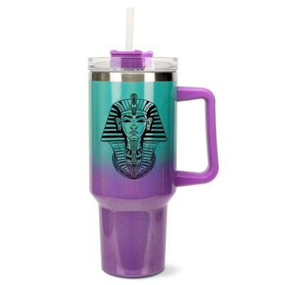 Elanze Designs 40 Ounce Ombre Travel Tumbler With Straw and Lid Stainless Steel Double Wall Insulated Pharaoh Ancient Regal Icon Teal and Purple