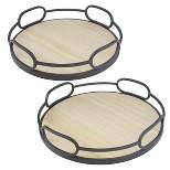 2pc Modern Round Wood and Metal Serving Tray Set Brown - Stonebriar Collection