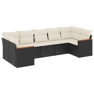 vidaXL Patio Sofa Set with Cushions Outdoor Furniture 7 Piece Poly Rattan - Black and Cream - 1 of 4
