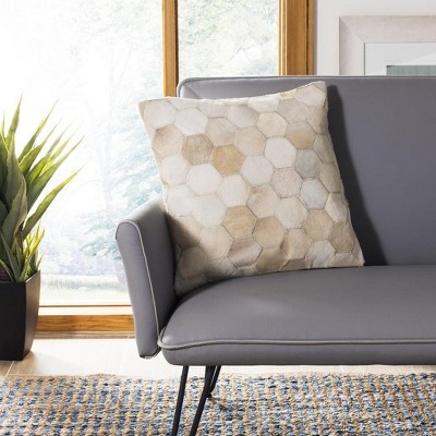 White Geometric Cowhide 18" Square Pillow