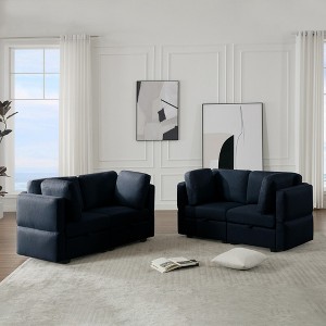 LOVMOR Living Room Furniture Sets, 2-Piece Upholstered Sofa Set, Modern Loveseat Sofa Setwith Storage Space Under Seats, Adjustable Arms and Back - 1 of 4