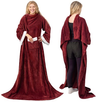 PAVILIA Wearable Blanket with Sleeves for Women Men Adults, Warm Soft Plush Snuggle Pocket Sleeved TV Throw