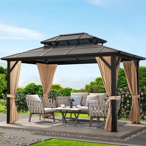 Hardtop Gazebo, Aluminum Frame Gazebos with GPolycarbonate Double Roof, Permanent Outdoor Metal Pavilion Weatherproof & UV Protection - 1 of 4
