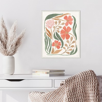 Floral Abstract Canvas Wall Art with White Frame, 16 x 20-in