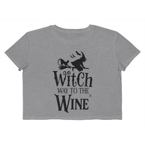 Rerun Island Women Witch Way To The Wine Black Cat Short Sleeve Graphic Cotton Cropped Loose T-shirt - 1 of 4