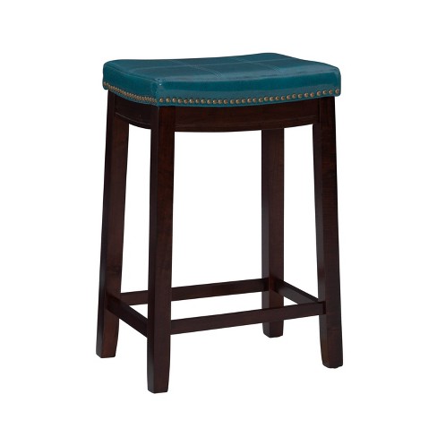 Linon Claridge Backless Faux Leather Nailhead Saddle Counter Height Barstool Blue Rubberwood Frame Footrest Target