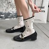 Anna-Kaci 4 Pairs Women's Crew Socks with Black and White Patterns Soft Cotton Texture Heart and Stripe for Flats and Dress Shoes - 2 of 4