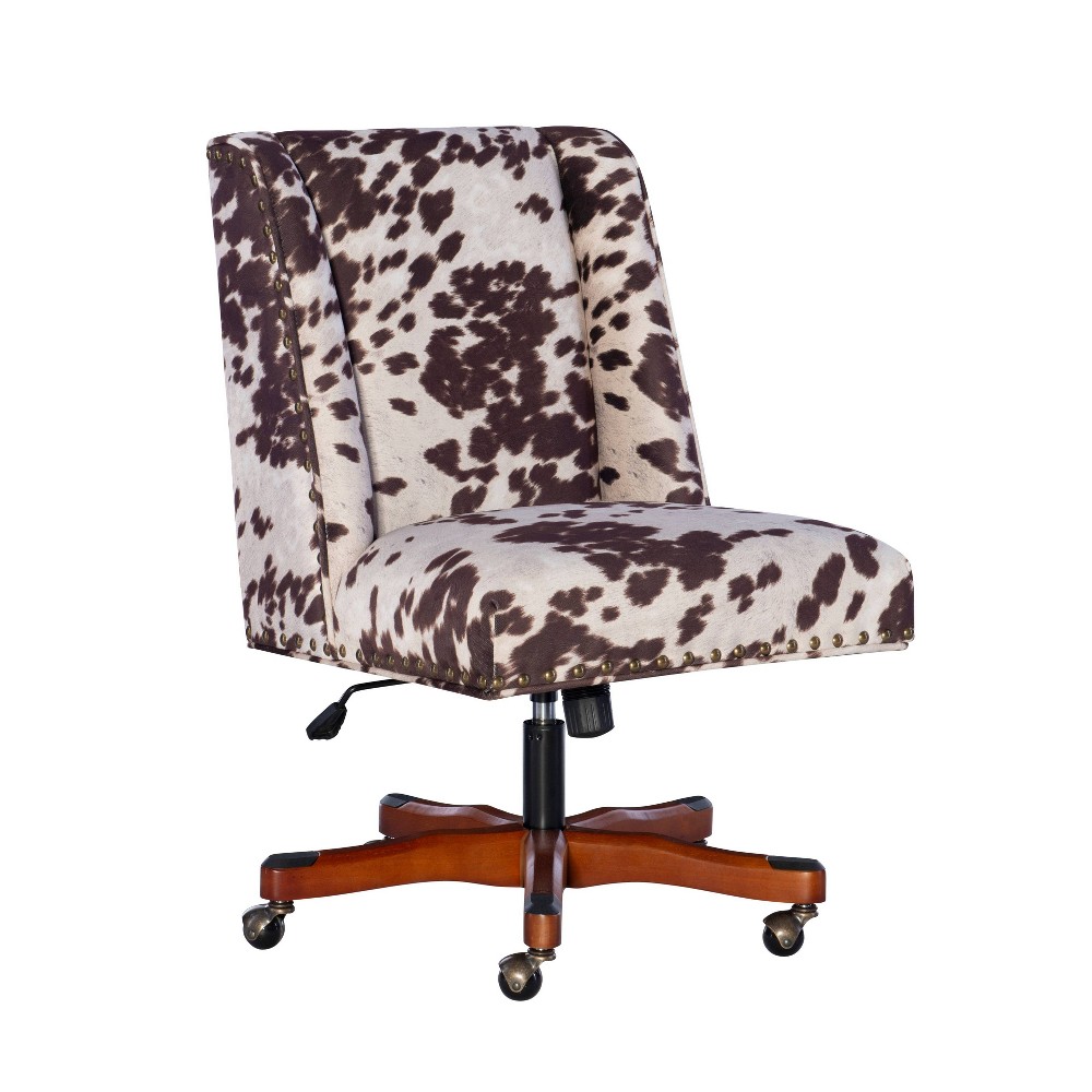 Photos - Computer Chair Linon Draper Modern Office Swivel Desk Chair Metal Base Rolling Wheels Brown Cow 