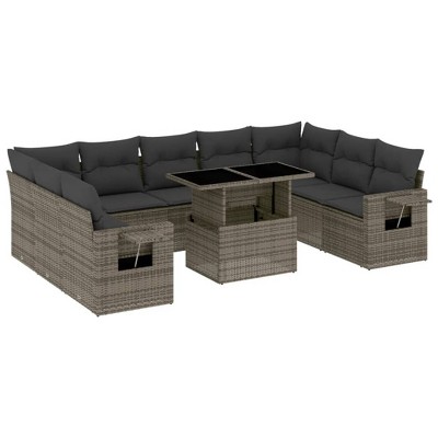 vidaXL 10 Piece Patio Sofa Set with Cushions - Gray