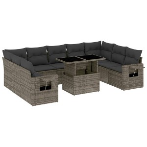 vidaXL 10 Piece Patio Sofa Set with Cushions - Gray - 1 of 4