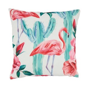 Saro Lifestyle Vibrant Flamingo and Cactus Outdoor Pillow with Poly Fill, 18"x18", Multicolored - 1 of 4