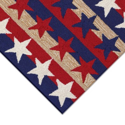 Red and Blue Stars & Stripes Synthetic Rectangular Rug
