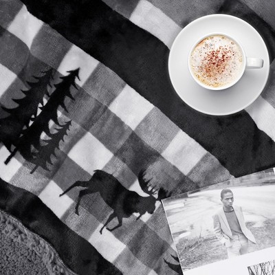 Gray Twin Reversible Fleece and Sherpa Christmas Blanket