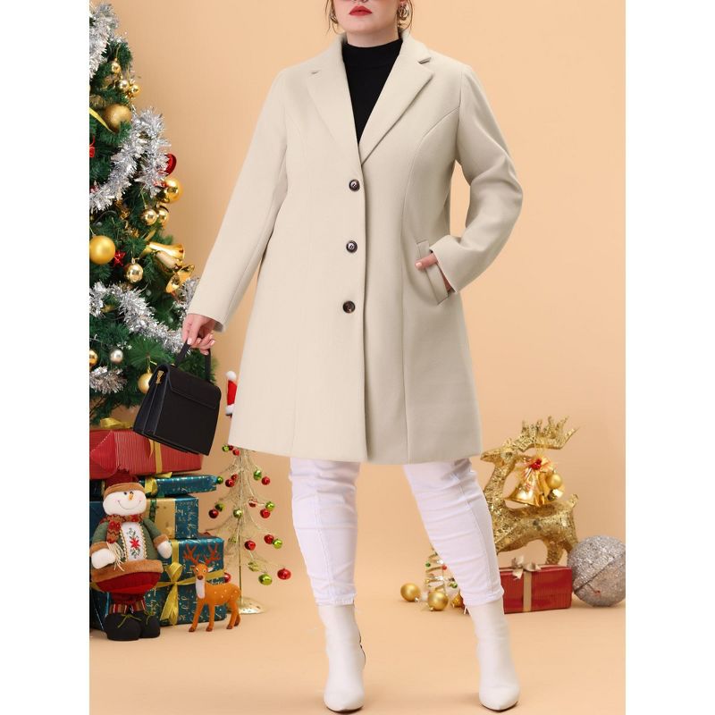 Agnes Orinda Women's Plus Size Winter Notched Lapel Single Breasted Pea Coat, 3 of 7