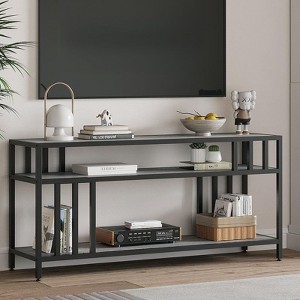 58 Inch TV Stand for 65 Inch TVs – Rustic Wooden Media Console with 3-Tier Open Shelves & 4-Tube Support - 1 of 4