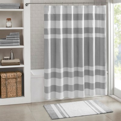100% Cotton Stripe Print Reversible Indoor Bath Rug, Simple Spa Look Soft & Absorbent Bath Rug for Year Round Use