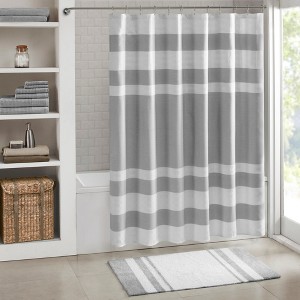 100% Cotton Stripe Print Reversible Indoor Bath Rug, Simple Spa Look Soft & Absorbent Bath Rug for Year Round Use - 1 of 4