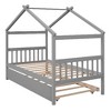 CAVINAS Twin Size Bed Frame, Wooden House Bed with Pull-Out Trundle, House-Shaped Bed for Kids, Teens, Girls, Boys - 4 of 4