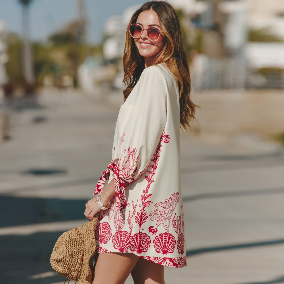 Женские платья Cupshe Women's Vacationing Tropical Print Mini Shirt Dress-S-White — фото 2