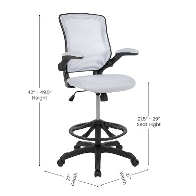 White Mesh Ergonomic Drafting Chair with Adjustable Foot Ring