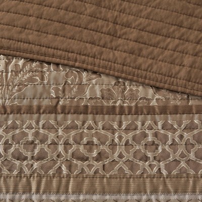Full Brown Reversible Jacquard Coverlet Set with Shams and Pillows