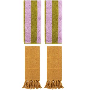 REGALWOVEN 4 Packs Striped and Solid Tassels Absorbent Soft Cotton Hand Towel for Bathroom - 1 of 4