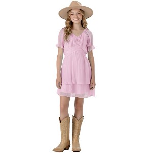 2Bunnies Girls Tween Teen Ruffle Puff Sleeve Mini Dress - 1 of 4