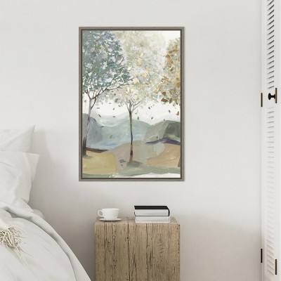 Breezy Landscape Trees III Canvas Print with Sylvie Greywash Frame