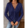 Women Summer Long Sleeve Knitted Cardigan Spot V Neck Wavy Edge Solid Color Ice Silk Jacket Shirt Top - 4 of 4