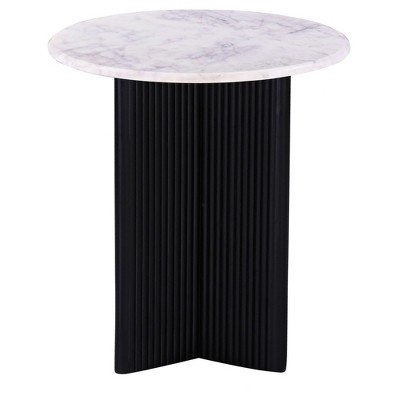 Marble Topped Pedestal Side/End Table with Fluted Mango Wood Base, Luxurious Accent Piece for Living Room or Bedroom D¨¦cor