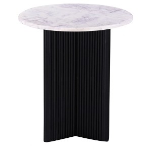 Marble Topped Pedestal Side/End Table with Fluted Mango Wood Base, Luxurious Accent Piece for Living Room or Bedroom D¨¦cor - 1 of 4