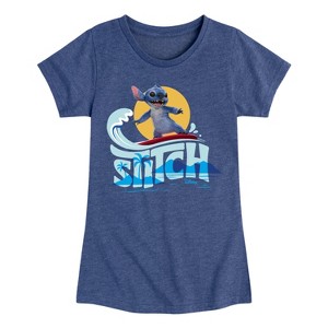 Girls' - Lilo And Stitch - Stitch Surfing Fitted Short Sleeve Graphic T-Shirt - 1 of 3