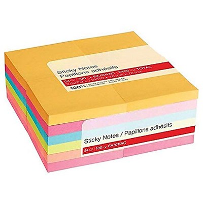 MyOfficeInnovations Stickies Standard Notes 3" x 3" Assorted 100 Sh./Pad 24 Pads/PK 24295902