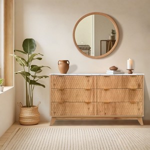6 Drawer Dresser for Bedroom, 54" Wide Modern Chest of Drawers with Faux Marble Top, Wooden Drawer Organizer, Dresser TV Stand - 1 of 4