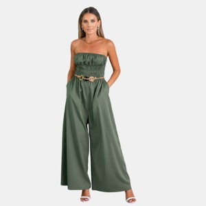 Women's Olive Green Smocked Waist Wide Leg Jumpsuit - Cupshe - 1 of 4