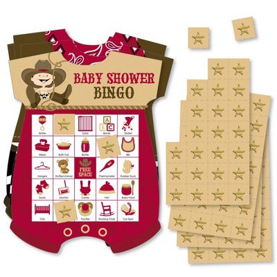 Big Dot of Happiness Little Cowboy - Picture Bingo Cards and Markers - Western Baby Shower Shaped Bingo Game - Set of 18