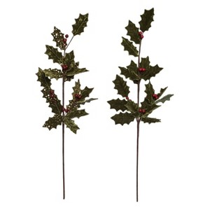 Transpac Green Glow Holly Spray Set of 2 Artificial Stems for Christmas Decoration Indoor Use Gift Giving and Holiday Decor - 1 of 1